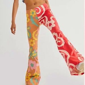 Free People Printed Penny Pull On Flares - SUPER RARE SZ 31 - BRIGHT COMBO - NWT